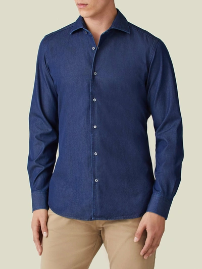 Shop Luca Faloni Midnight Blue Denim Shirt In Dark Blue