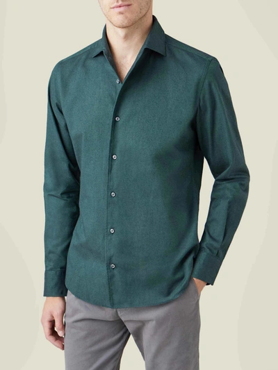 Shop Luca Faloni Forest Green Brushed Cotton Shirt In Dark Green