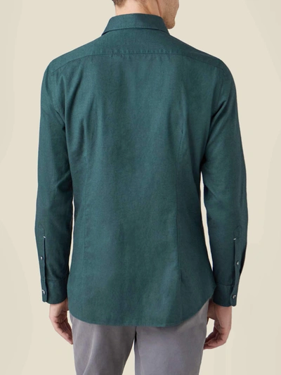 Shop Luca Faloni Forest Green Brushed Cotton Shirt In Dark Green