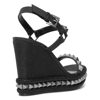 Shop Christian Louboutin Pyraclou 110 Black Glitter Wedge