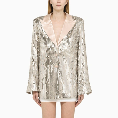 Shop Rotate Birger Christensen Single-breasted Silver Jacket With Sequins In Grey