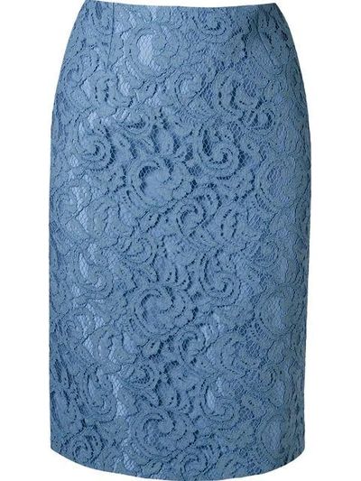 Shop Martha Medeiros Lace Pencil Skirt In Blue