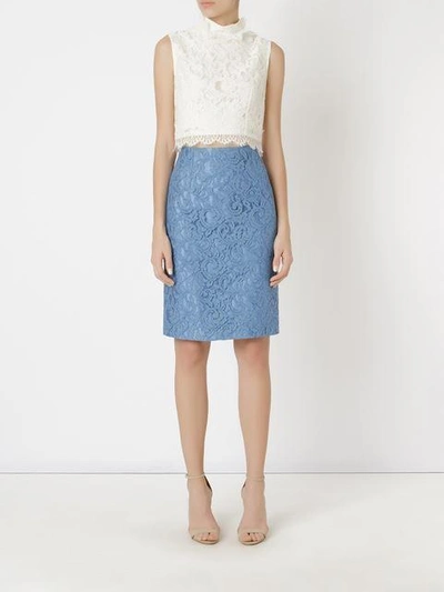 Shop Martha Medeiros Lace Pencil Skirt In Blue