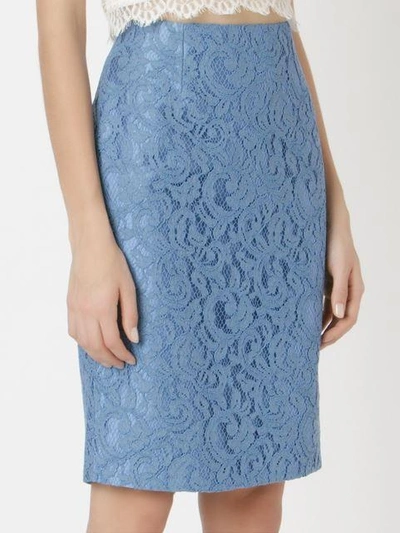 Shop Martha Medeiros Lace Pencil Skirt In Blue