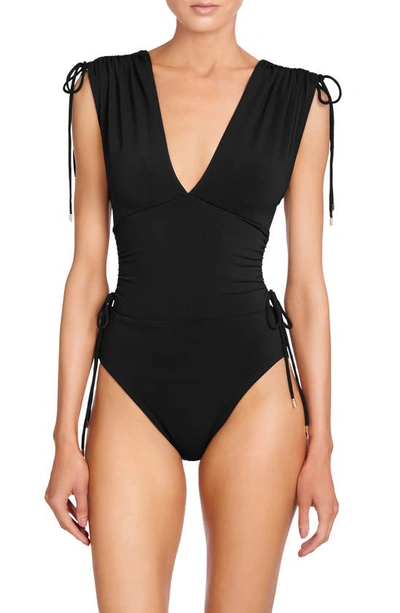 Shop Robin Piccone Aubrey V-neck One-piece Swimsuit In Black