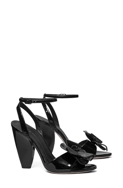 Shop Tory Burch Flower Ankle Strap Sandal In Perfect Black