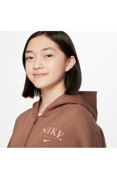 Shop Nike Kids' Full Zip Fleece Graphic Hoodie In Archaeo Brown