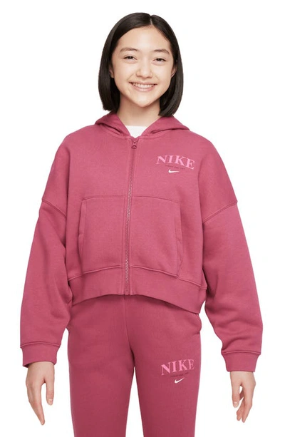 Shop Nike Kids' Full Zip Fleece Graphic Hoodie In Sweet Beet