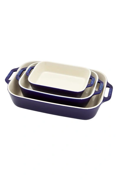 Shop Staub 3-piece Ceramic Rectangular Baking Dishes In Dark Blue