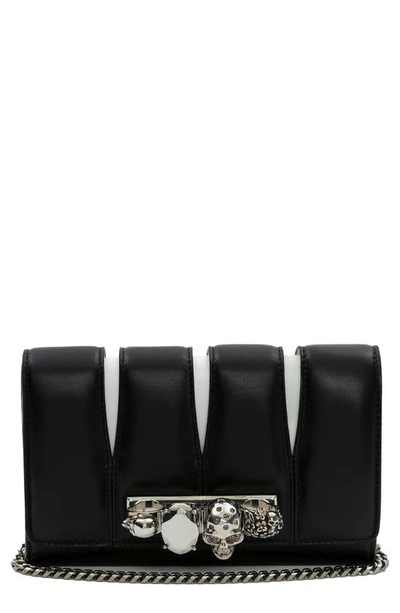 Shop Alexander Mcqueen Slash Cutout Knuckle Calfskin Clutch In Black/ Soft Ivory