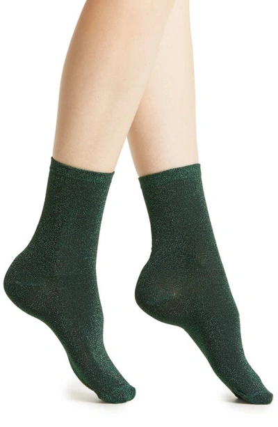 Shop High Heel Jungle Glitterati Sparkle Cotton Blend Crew Socks In Green