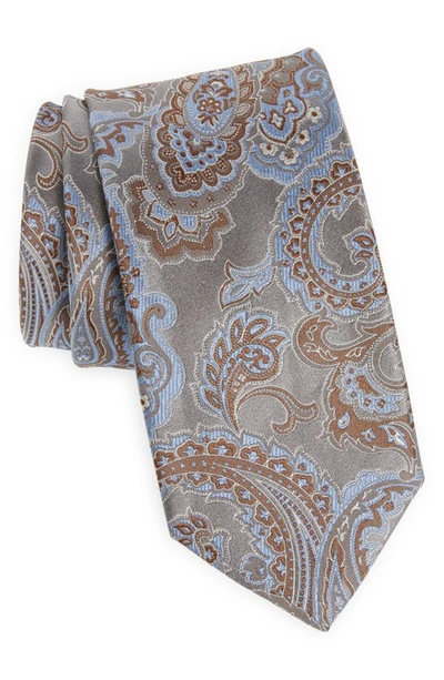 Shop Eton Silk Paisley Tie In Grey/blue