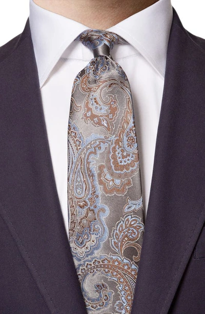 Shop Eton Silk Paisley Tie In Grey/blue