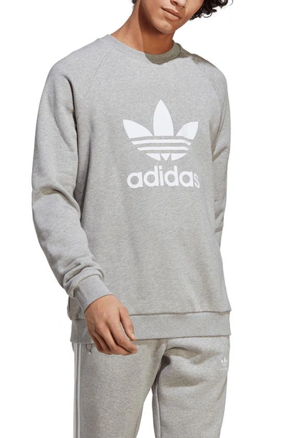 Shop Adidas Originals Trefoil Raglan Crewneck Sweatshirt In Medium Grey Heather