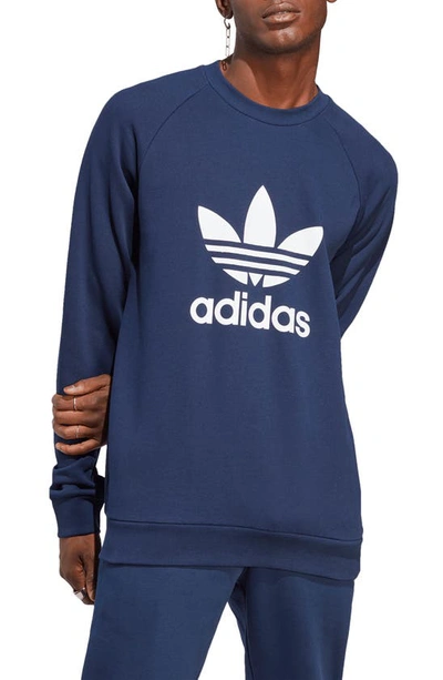 Shop Adidas Originals Trefoil Raglan Crewneck Sweatshirt In Night Indigo