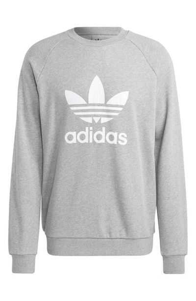 Shop Adidas Originals Trefoil Raglan Crewneck Sweatshirt In Medium Grey Heather