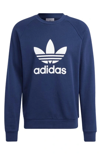 Shop Adidas Originals Trefoil Raglan Crewneck Sweatshirt In Night Indigo