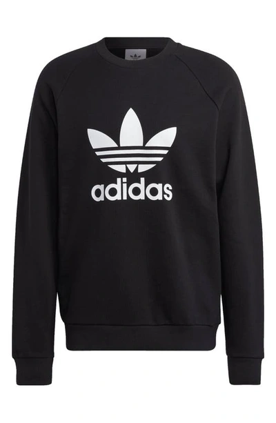 Shop Adidas Originals Trefoil Raglan Crewneck Sweatshirt In Black