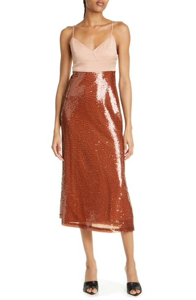 Shop A.l.c Gisele Sequin Midi Dress In Brown/ Sirocco