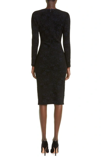Shop Carolina Herrera Textured Floral Long Sleeve Column Dress In Black