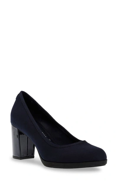 Anne Klein Castana Round Toe Block Heel Pump In Navy Fabric