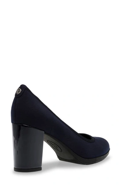 Shop Anne Klein Castana Round Toe Block Heel Pump In Navy Fabric