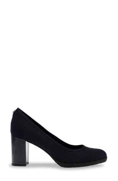 Shop Anne Klein Castana Round Toe Block Heel Pump In Navy Fabric