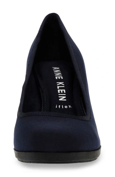 Anne Klein Castana Round Toe Block Heel Pump In Navy Fabric