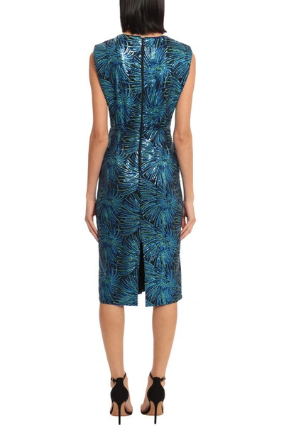 Shop Donna Morgan For Maggy Sequin Strong Shoulder Sheath Dress In Blue Multi