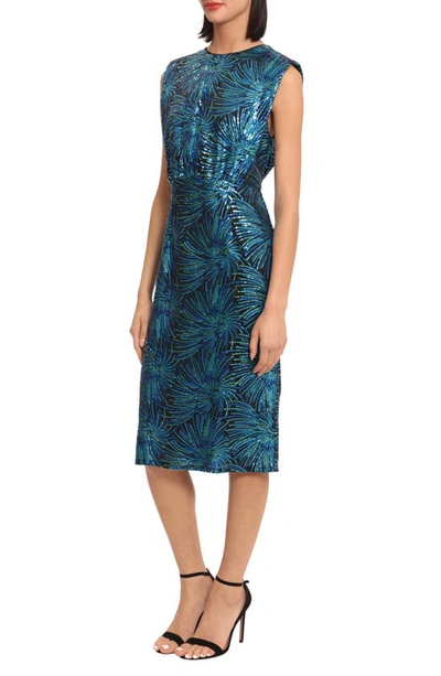 Shop Donna Morgan For Maggy Sequin Strong Shoulder Sheath Dress In Blue Multi