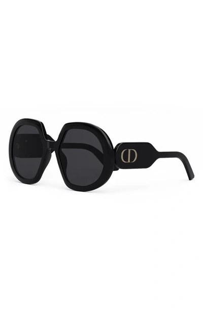 Shop Dior Bobby 56mm Sunglasses In Shiny Black / Smoke