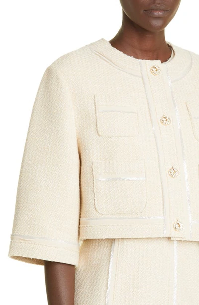 Shop St John Shimmer Tweed Crop Jacket In Beige Multi