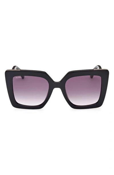 Max Mara Design 52mm Cat Eye Sunglasses In Shiny Black / Gradient Smoke