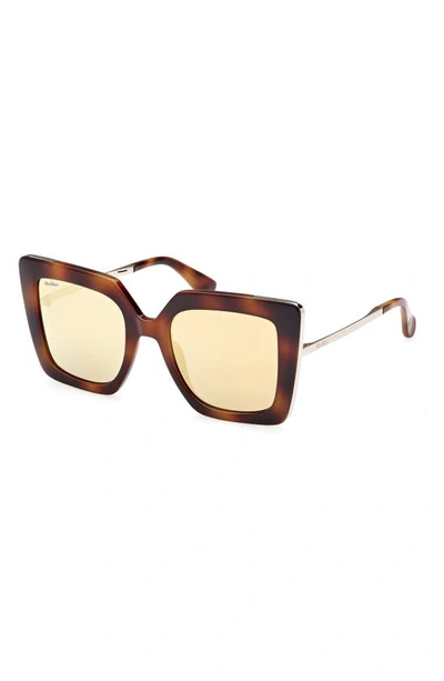 Shop Max Mara Square Sunglasses In Dark Havana / Brown Mirror