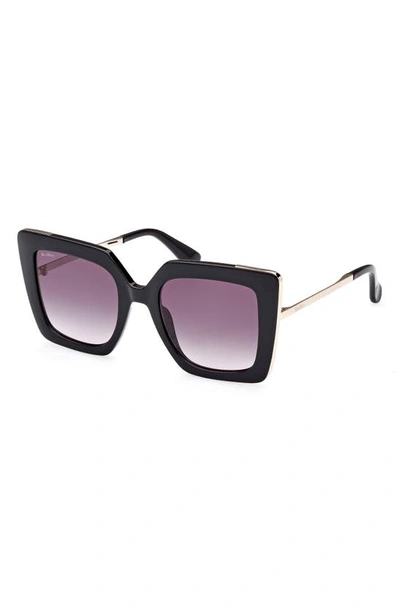 Max Mara Design 52mm Cat Eye Sunglasses In Shiny Black / Gradient Smoke