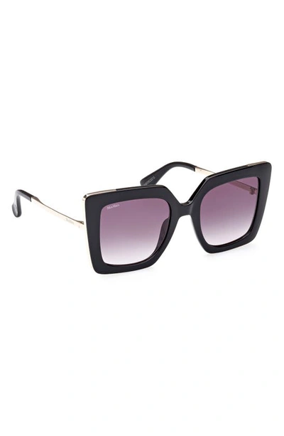 Max Mara Design 52mm Cat Eye Sunglasses In Shiny Black / Gradient Smoke
