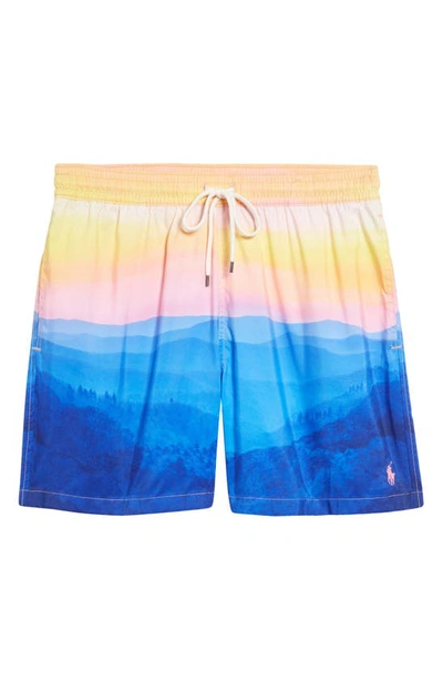Shop Polo Ralph Lauren Traveler Sunset Print Swim Trunks In Ridgecrest Photo Print