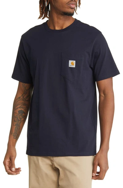 Shop Carhartt Logo Pocket T-shirt In Dark Navy