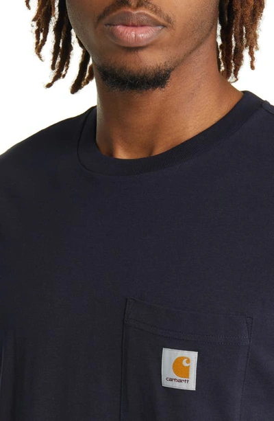 Shop Carhartt Logo Pocket T-shirt In Dark Navy