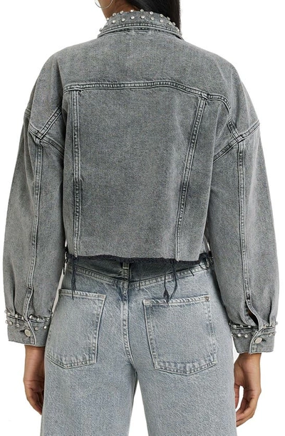 River Island Embellished Crop Raw Hem Denim Jacket In Grey