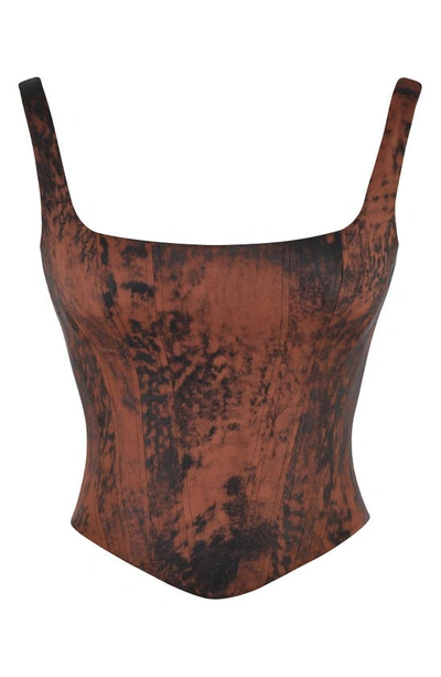 House Of Cb Rafa Satin Longline Corset Top In Rust