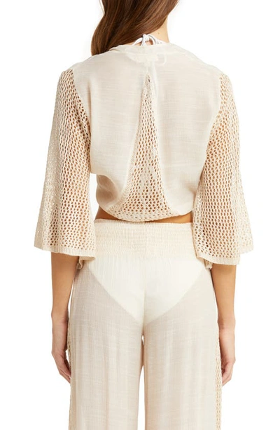 Elan Crochet Tie Front Cover-up Top In Natural
