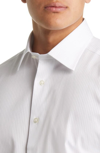 Shop David Donahue Trim Fit Dobby Stripe Dress Shirt In White