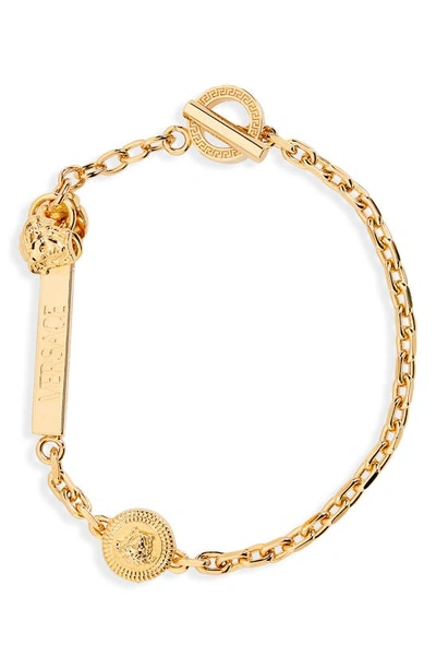 Shop Versace Greca Logo Chain Bracelet In Gold