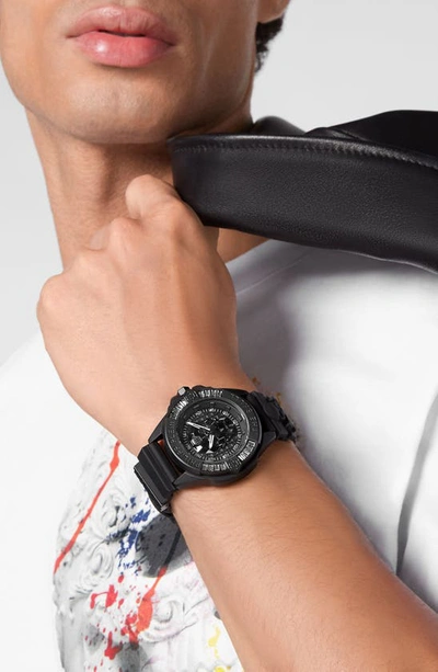 Shop Philipp Plein The $kull Crystal Silicone Strap Watch, 44mm In Black 2