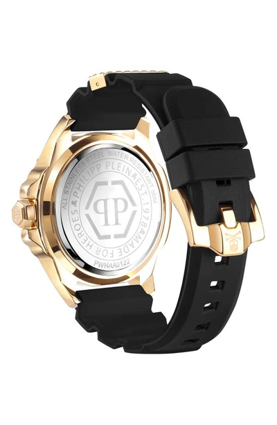 Shop Philipp Plein The $kull Crystal Silicone Strap Watch, 44mm In Ip Yellow Gold