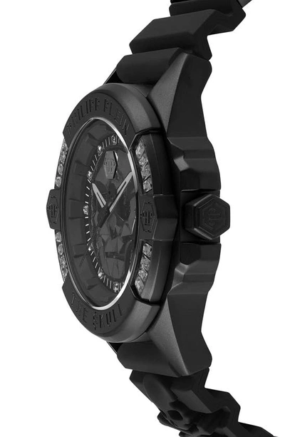 Shop Philipp Plein The $kull Crystal Silicone Strap Watch, 44mm In Black 2