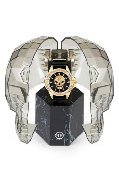 Shop Philipp Plein The $kull Crystal Silicone Strap Watch, 44mm In Ip Yellow Gold
