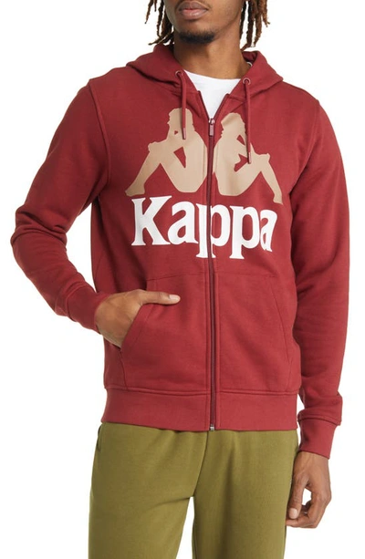 Shop Kappa Authentic Awert Zip Graphic Hoodie In Red Dk Dahlia