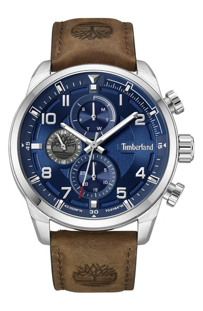 Shop Timberland Henniker Ii Multifunction Leather Strap Watch, 46mm In Brown